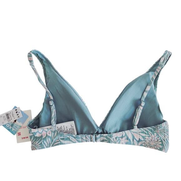 Roxy Love the Ocean Teal Green Tropical Floral Bikini Top Swimwear Size Large - Picture 2 of 4